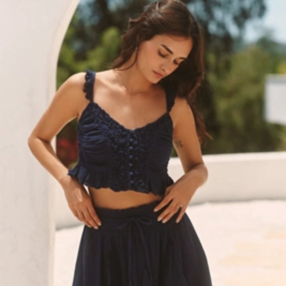 Anthropologies Celandine Smocked Crop Top (NEW NAVY SMALL)